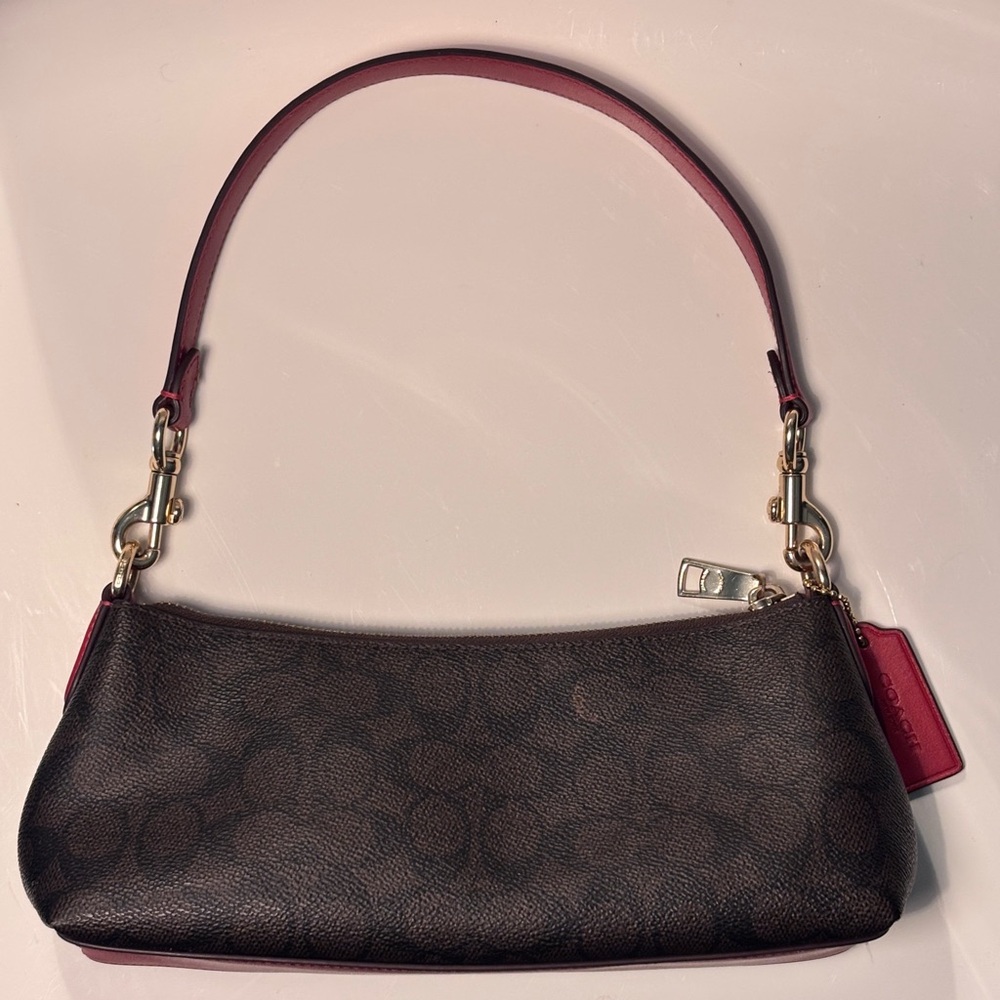 COACH Charlotte Shoulder Bag In Signature Canvas (CX810)Gold/Walnut/Bold-Red - Picture 3 of 14